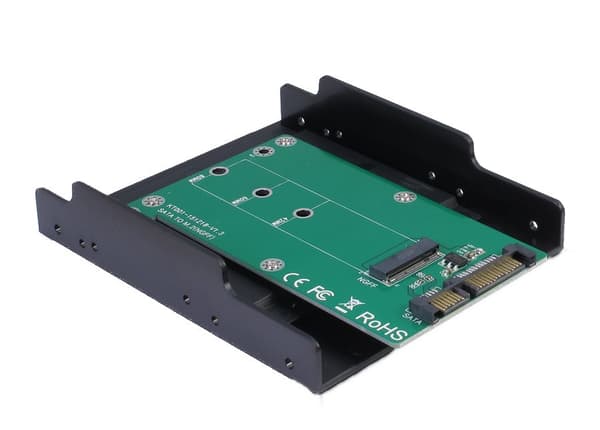 M.2 to SATA adapter, 3.5" plastic tray, 22pin, black