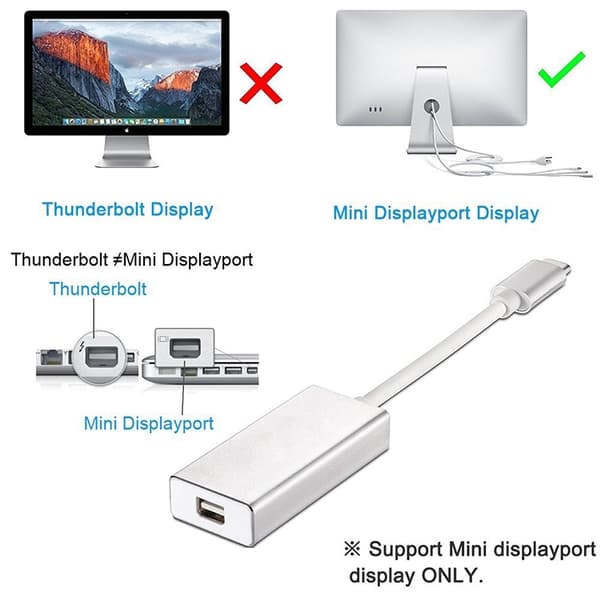 Adapter USB-C till Mini DisplayPort 12cm - Silver