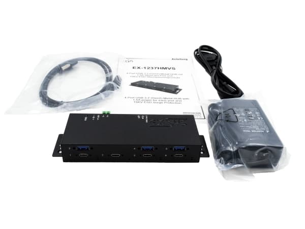 EXSYS EX-1237HMVS, USB 3.2 Gen 1 (3.1 Gen 1) Type-C, USB 3.2 Gen 1 (3.1 Gen 1) Type-A, USB 3.2 Gen 1 (3.1 Gen 1) Type-C, 5000 Mbit/s, Svart, Metall,