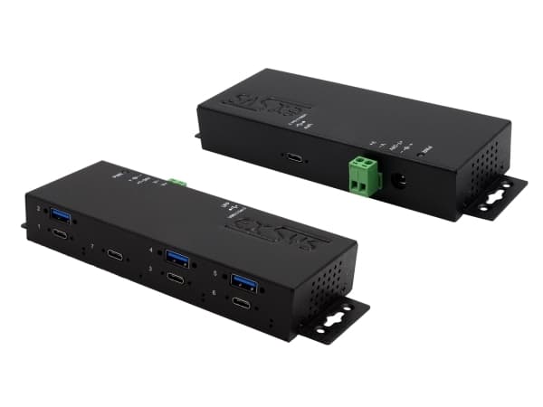 EXSYS EX-1237HMVS, USB 3.2 Gen 1 (3.1 Gen 1) Type-C, USB 3.2 Gen 1 (3.1 Gen 1) Type-A, USB 3.2 Gen 1 (3.1 Gen 1) Type-C, 5000 Mbit/s, Svart, Metall,