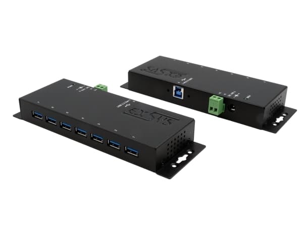 EXSYS EX-1188HMS-3, USB 3.2 Gen 1 (3.1 Gen 1) Type-B, USB 3.2 Gen 1 (3.1 Gen 1) Type-A, 5000 Mbit/s, Svart, Energiljus, 12 V
