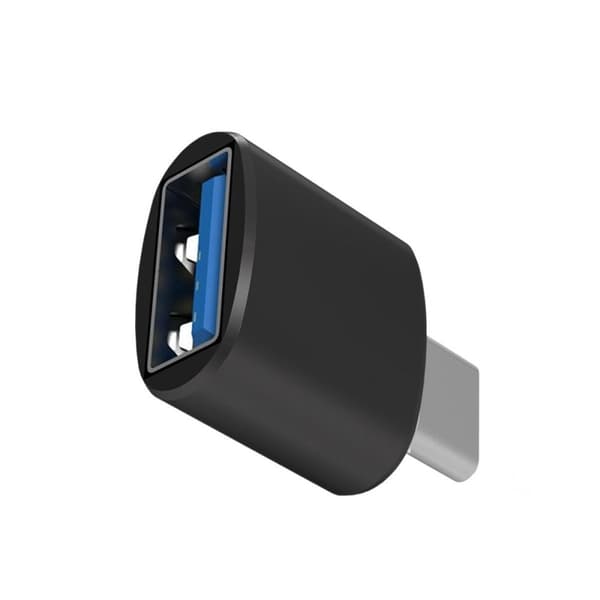 USB-A - USB-C-sovitin, 3 cm - Musta