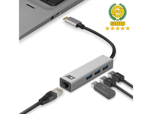 ACT AC7055 3-porters USB-C 3.2 (USB 3.0) Hub med Gigabit Ethernet-port