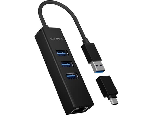 ICY BOX IB-HUB1419-LAN - Hubb - 3 x USB 3.2 Gen 1 + 1 x 10/100/1000 - skrivbordsmodell