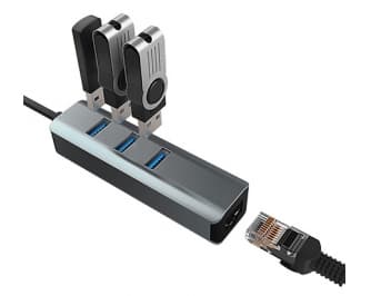 Vakoss TC-4502X, USB 3.2 Gen 1 (3.1 Gen 1) Type-A, RJ-45, USB 3.2 Gen 1 (3.1 Gen 1) Type-A, 5000 Mbit/s, Svart, Gjuten aluminium, Snabb Ethernet