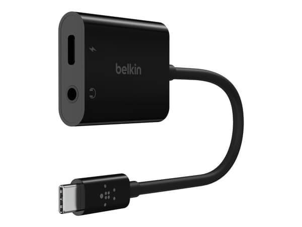 Belkin RockStar - USB-C til hodetelefonjakk / ladeadapter - 24 pin USB-C hann til 24 pin USB-C, minijakk hunn - 19.6 cm - USB Power Delivery (60W)