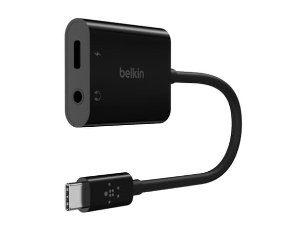 Belkin RockStar - USB-C til hodetelefonjakk / ladeadapter - 24 pin USB-C hann til 24 pin USB-C, minijakk hunn - 19.6 cm - USB Power Delivery (60W)