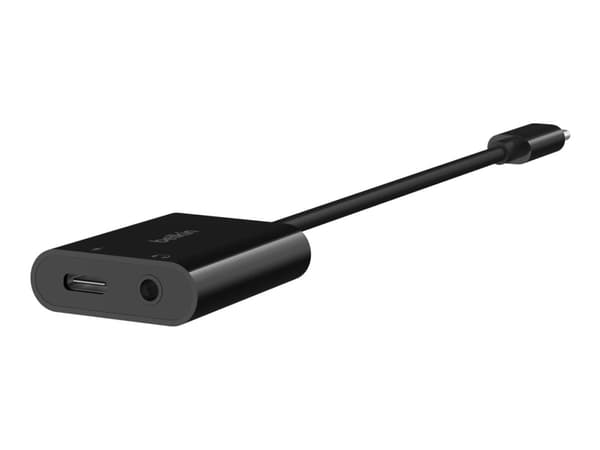 Belkin RockStar - USB-C til hodetelefonjakk / ladeadapter - 24 pin USB-C hann til 24 pin USB-C, minijakk hunn - 19.6 cm - USB Power Delivery (60W)