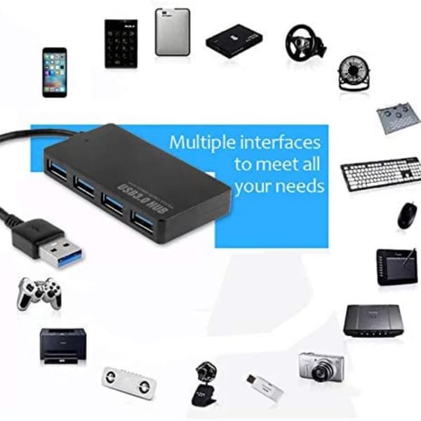 USB 3.0 Hub 4x USB (high-speed) Upp till 5 Gbps Svart