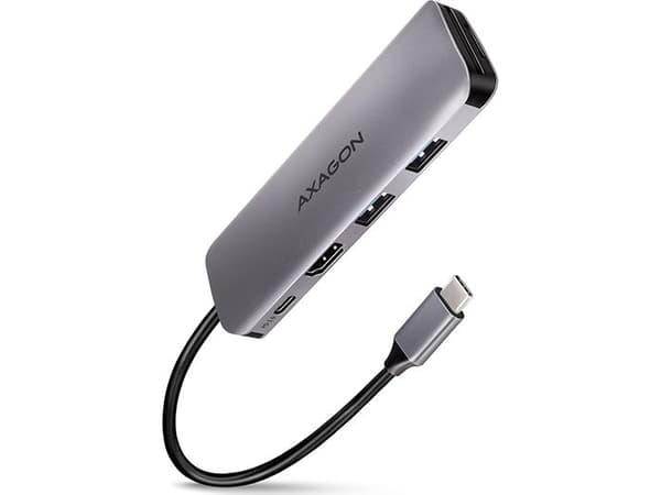AXAGON HMC-5 USB-C-hubb, 2x USB-A, HDMI, 2x USB-C 3.2 Gen 1, 1x SD, 1x microSD, silver