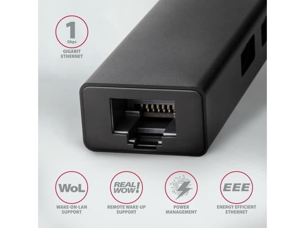 AXAGON HMC-GL3A USB-C-Hub, 3x USB-A, Gbit-LAN, svart