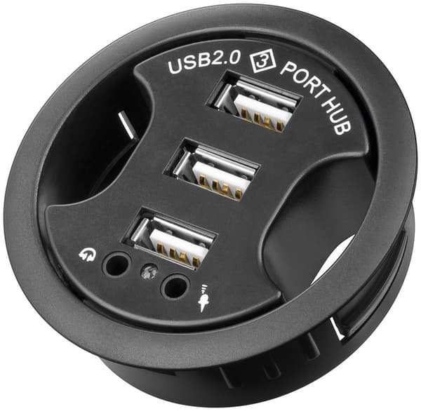 3-portars inbyggd USB-hubb med 2x 3,5 mm jackuttag