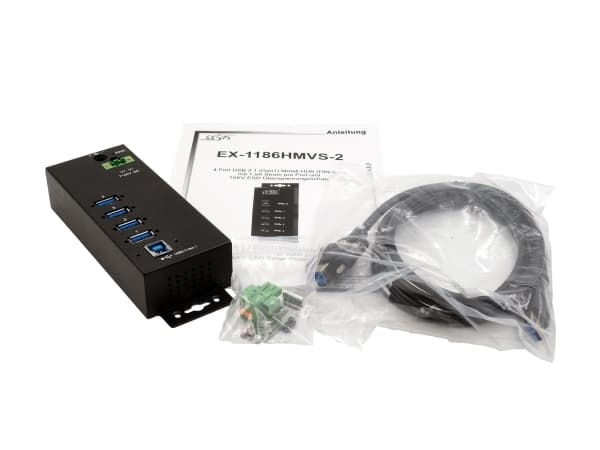 EXSYS EX-1186HMVS-2, USB 3.2 Gen 1 (3.1 Gen 1) Type-B, USB 3.2 Gen 1 (3.1 Gen 1) Type-A, 5000 Mbit/s, Svart, Metall