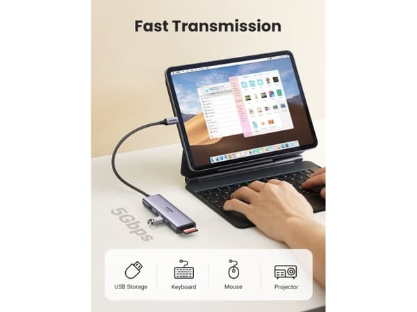 Ugreen CM511 5-in-1 Adapter USB-C Hub to 3x USB3.0 + HDMI + TF/SD Gray