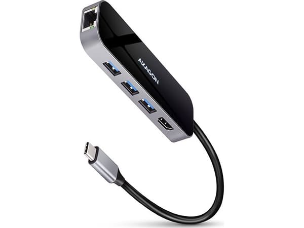 AXAGON HMC-6GL 3x USB-A, HDMI, RJ-45, USB 3.2 Gen 1 hubi, PD 100W, 20cm USB-C kaapeli *USBCM *USBCF *HDMIF *USBAF *RJ45F
