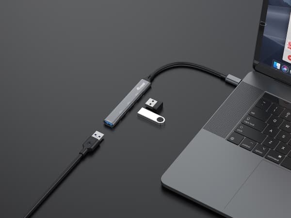 Equip 128961, USB 3.2 Gen 1 (3.1 Gen 1) Type-C, USB 2.0, USB 3.2 Gen 1 (3.1 Gen 1) Type-A, 5000 Mbit/s, Svart, Grå, Gjuten aluminium, 0,15 m