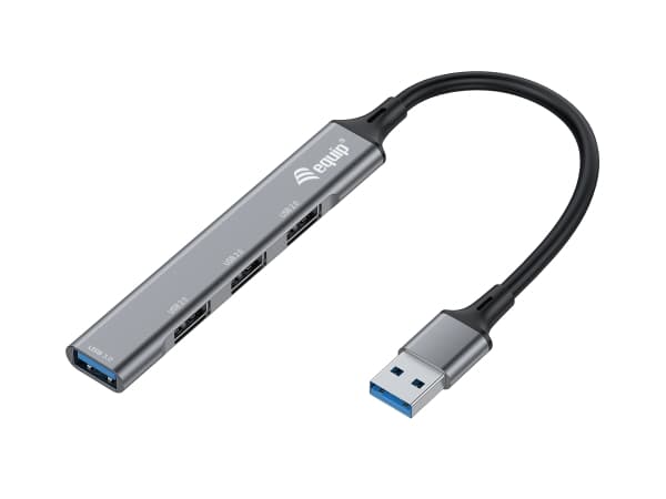 Equip 128960, USB 3.2 Gen 1 (3.1 Gen 1) Type-A, USB 2.0, USB 3.2 Gen 1 (3.1 Gen 1) Type-A, 5000 Mbit/s, Svart, Grå, Gjuten aluminium, 0,15 m