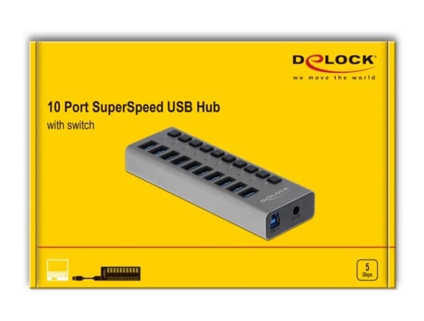 Delock - Hubb - 10 x SuperSpeed USB 3.0 - skrivbordsmodell