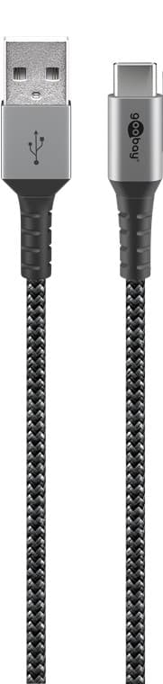 USB-C ™ - USB-A Tekstiilikaapeli metalliliittimillä (avaruudenharmaa / hopea) 0,5 m