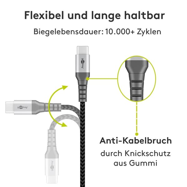 USB-C ™ til USB-A Tekstilkabel med metallplugger (Space grå / sølv) 1 m