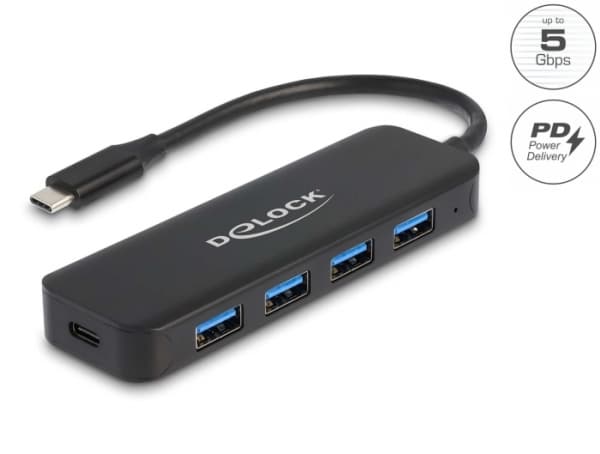 Delock - Hubb - 4 x USB 3.2 Gen 1 + 1 x USB-C (strömleverans) - skrivbordsmodell
