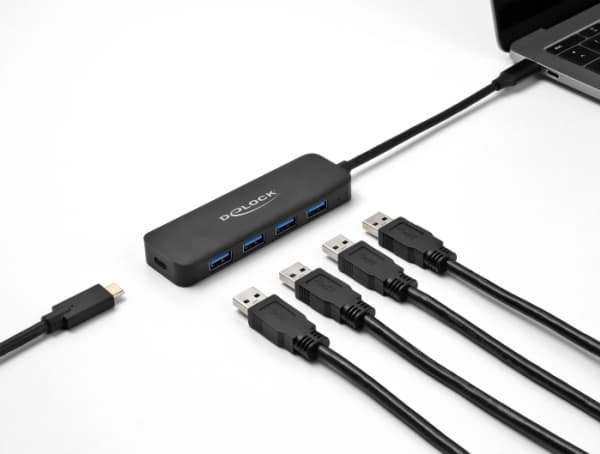 Delock - Hubb - 4 x USB 3.2 Gen 1 + 1 x USB-C (strömleverans) - skrivbordsmodell