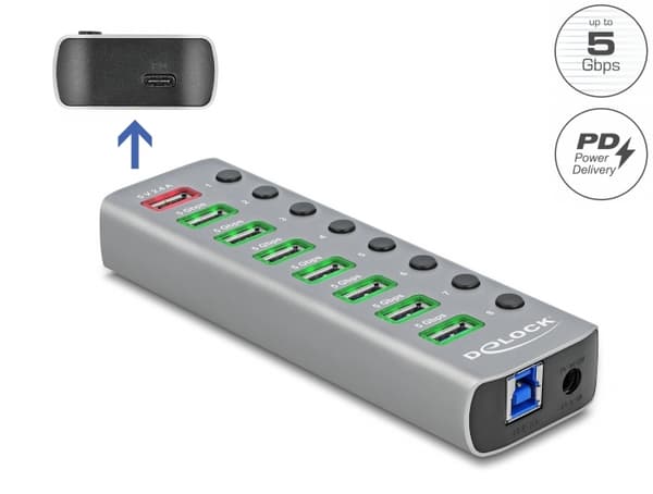USB3.2 Gen1 Hub 7 Ports 1Fast Charging Port 1USBC PD 3 Port