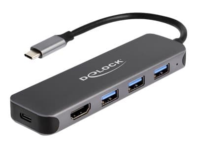 Delock - Hubb - 3 x USB 3.2 Gen 1 + 1 x USB-C (strömleverans) + 1 x HDMI - skrivbordsmodell
