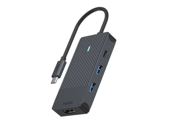 Rapoo UCM-2001, USB Type-C, HDMI, USB 3.2 Gen 1 (3.1 Gen 1), USB Type-C, urosliitin, musta, 7,5 W, 20 V musta