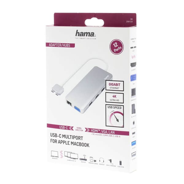 HAMA USB-C Hub, "Connect2Mac", Multiport Apple MacBook Air & Pro, 12 porte