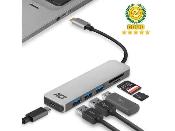 ACT AC7050 - USB 3.0 (3.1 Gen 1) Typ-C - USB 3.0 (3.1 Gen 1) Typ-A,USB 3.0 (3.1 Gen 1) Typ-C - MicroSD (TransFlash),SD - 5000 Mbit/s - Grå - Aluminiu