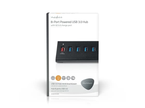 Nedis USB-keskitin | 8-porttiportti(t) | QC3.0 / USB 3.2 Gen1 | Verkkovirta / Power over USB | 5 Gbps | 8x USB