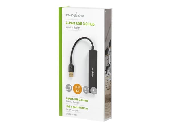 Nedis UHUBU3410BK - Hubb - 4 x SuperSpeed USB 3.0 - skrivbordsmodell