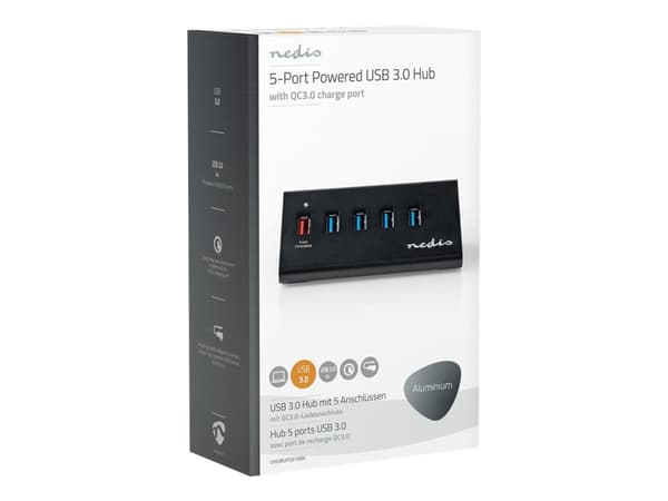 Nedis UHUBUP3510BK - Hubb - 4 x SuperSpeed USB 3.0 + 1 x SuperSpeed USB 3.0 (laddning) - skrivbordsmodell