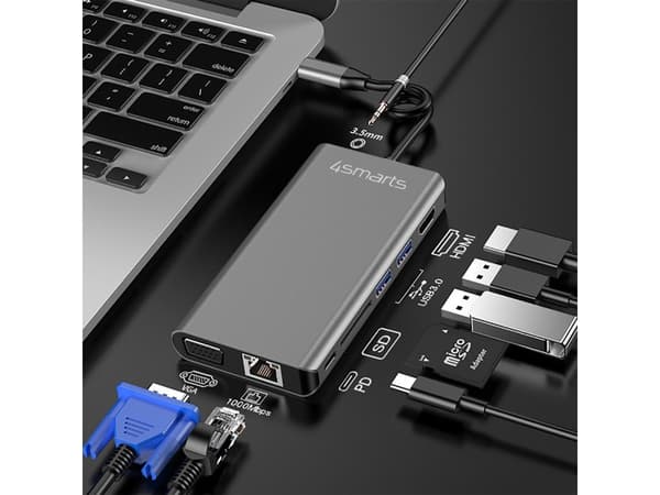 4smarts 458723, USB 3.2 Gen 1 (3.1 Gen 1) Type-C, 3,5mm, HDMI, RJ-45, USB 3.2 Gen 1 (3.1 Gen 1) Type-A, USB 3.2 Gen 1 (3.1 Gen 1) Type-C, VGA, 3840 x