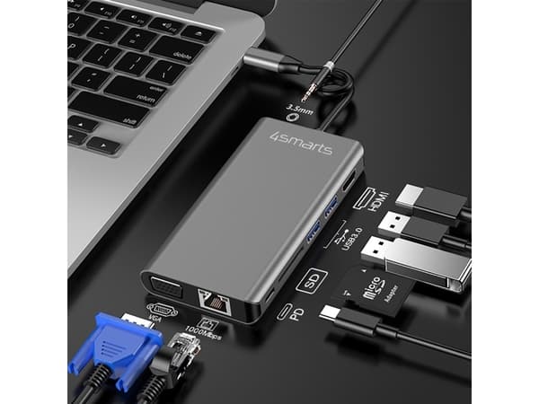 4smarts 458723, USB 3.2 Gen 1 (3.1 Gen 1) Type-C, 3,5mm, HDMI, RJ-45, USB 3.2 Gen 1 (3.1 Gen 1) Type-A, USB 3.2 Gen 1 (3.1 Gen 1) Type-C, VGA, 3840 x