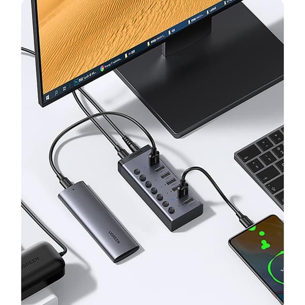 Ugreen Multifunctional HUB 7in1 USB Typ-C PD DC 12V - Grå