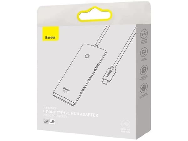 Baseus Lite Series, USB Type-C, USB 3.0, USB Type-C, 5000 Mbit/s, Vit, Akrylnitrilbutadienstyren (ABS), Rund kabel