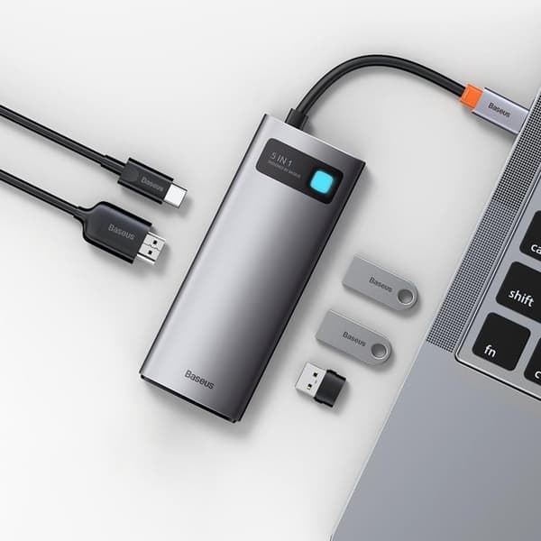 Baseus 5in1 Multifunktionell HUB USB-C 100 W - Grå