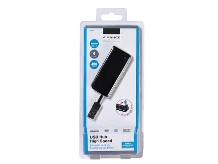 Vivanco IT-USBHUB4SL, USB 2.0, USB 2.0, USB 2.0, 480 Mbit/s, Svart, USB