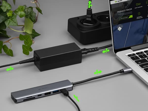Tracer TRAPOD46997, USB Type-C, Gjuten aluminium, MicroSD (TransFlash), SD, Gjuten aluminium, USB, 60 W