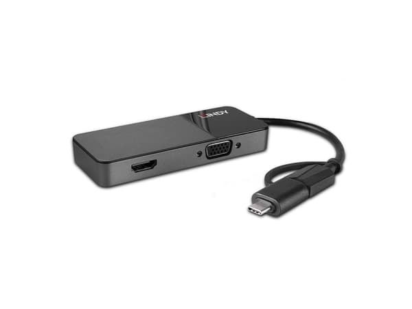 Lindy 43354, USB 3.2 Gen 1 (3.1 Gen 1) Type-A + Type-C, Musta, 60 Hz, HDMI, VGA, Muovi, USB