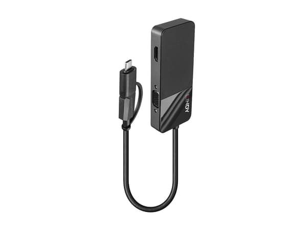 Lindy 43354, USB 3.2 Gen 1 (3.1 Gen 1) Type-A + Type-C, Musta, 60 Hz, HDMI, VGA, Muovi, USB