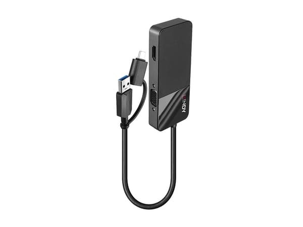 Lindy 43354, USB 3.2 Gen 1 (3.1 Gen 1) Type-A + Type-C, Musta, 60 Hz, HDMI, VGA, Muovi, USB