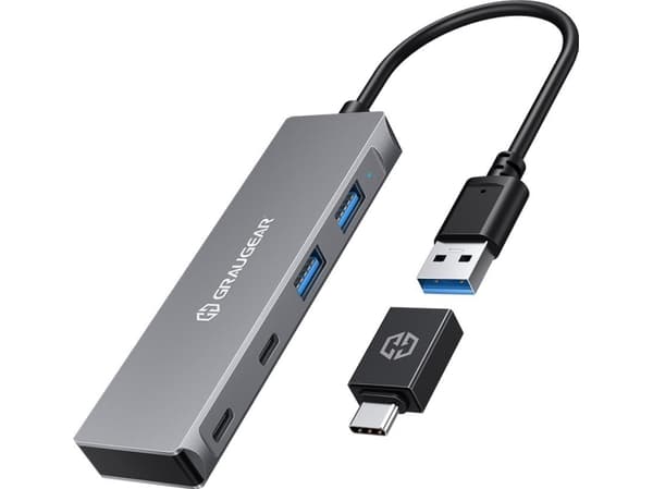 GrauGear GG 18042 - USB 3.0 4-Port Hub 2x A 2x C 20 cm liitäntäkaapeli - Digitaalinen/Data