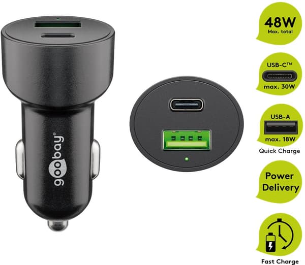 Kaksois-USB-autolaturi USB-C™ PD (Power Delivery) (48 W)