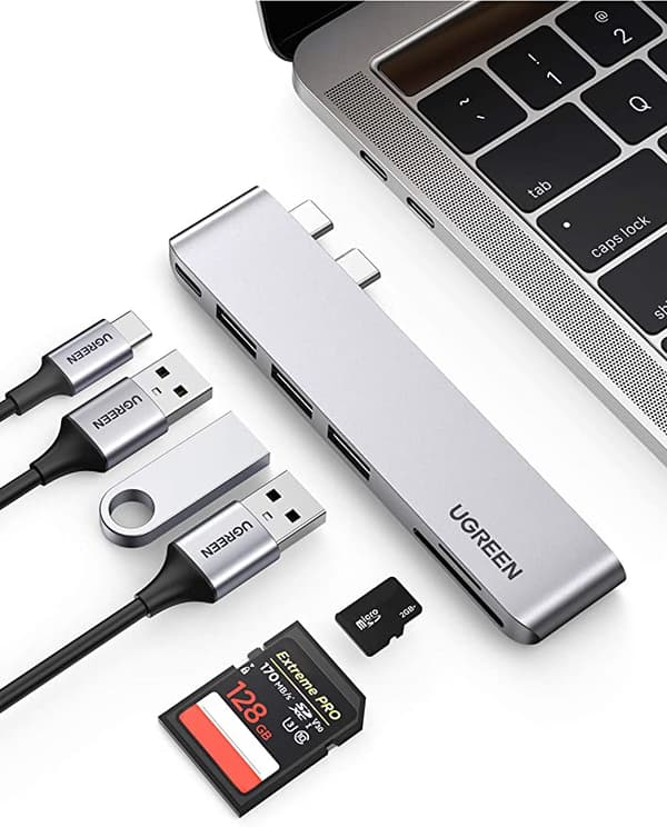 UGREEN USB C Hub 6 i 2 till USB C Thunderbolt 3 hub, 100W PD, 8K HDMI 40Gbps, 3 USB 3.0 Portar, SD TF Kortläsare Adapter