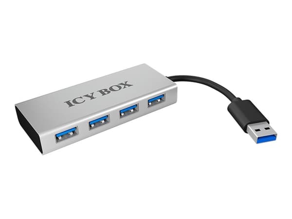 ICY BOX IB-AC6104, USB 3.2 Gen 1 (3.1 Gen 1) Type-A, USB 3.2 Gen 1 (3.1 Gen 1) Type-A, 5000 Mbit/s, Valkoinen, Alumiini, Teho