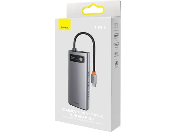 Baseus Metal Gleam Series docking station HUB 7-in-1 USB Type C - 2 x HDMI / 3 x USB 3.2 Gen. 1 / 1 x Power Delivery / 1 x RJ-45 Ethernet grey (WKWG0