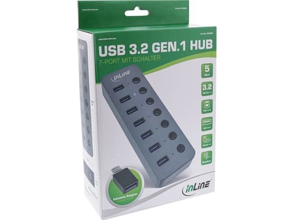 InLine 35395D, USB 3.2 Gen 1 (3.1 Gen 1) Type-A, USB 3.2 Gen 1 (3.1 Gen 1) Type-A, 5000 Mbit/s, Grå, Aluminium, DC